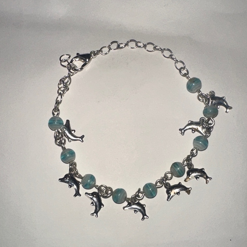Dolphin Charm Bracelet with Blue Beads